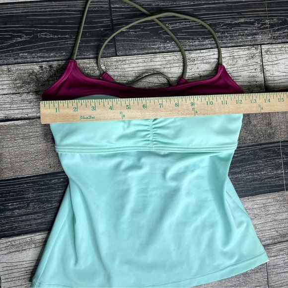 PrAna Makoa Tankini Swim Top Size XS Blue Colorblock Tie Back Stretch Logo NEW - Picture 5 of 10